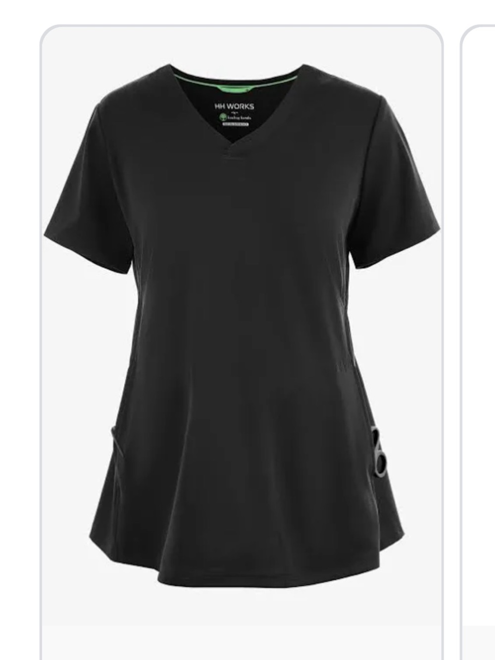 healing hands Black V-Neck Short Sleeve Scrub Top